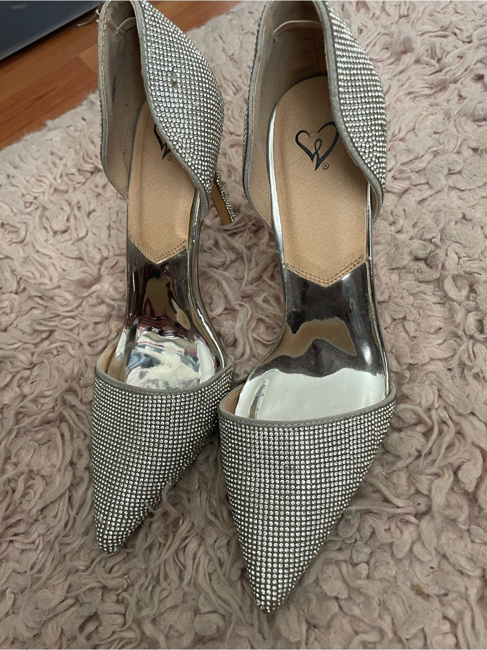 Silver rhinestone heels